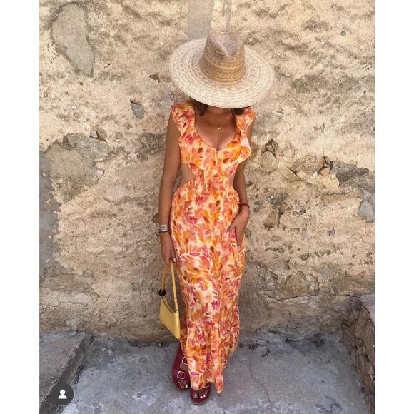 NWT! Zara Linen Floral Ruffled Midi V-Neck Dress - Blogger Favorite - Size XL - Picture 7 of 16